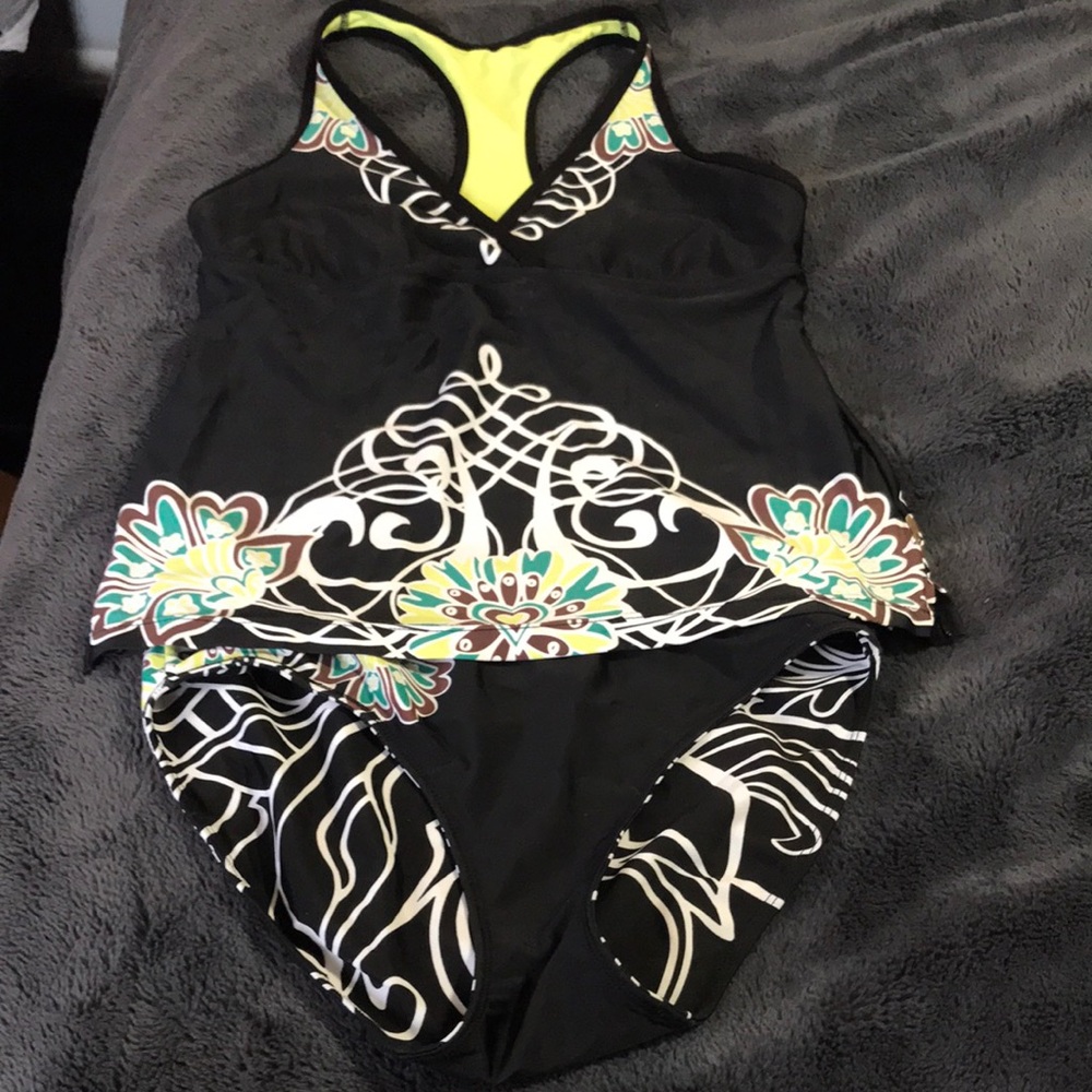 Athleta Black and Multicolor Swimsuit